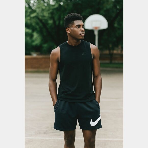 NIKE Black White Logo Swoosh Basketball Running Gym Shorts    Mens Size Medium - Picture 1 of 7